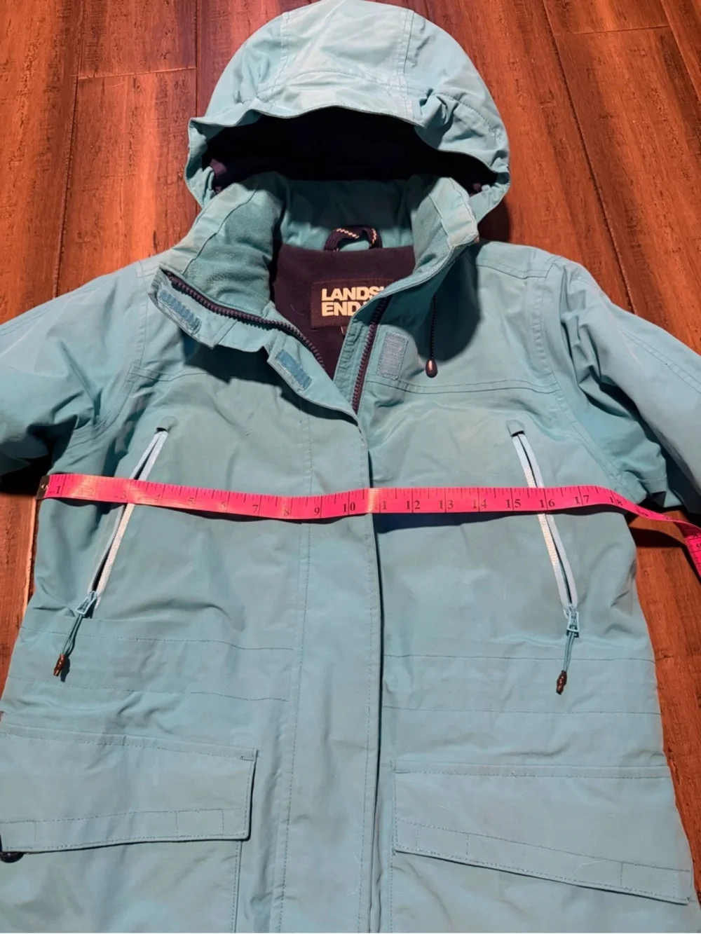 Lands' End Women's Aqua Blue Hooded Ski Jacket - Picture 5 of 10